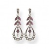 Boucles d'Oreilles Ovale Pendante en Argent avec Rubis et Perle de Culture