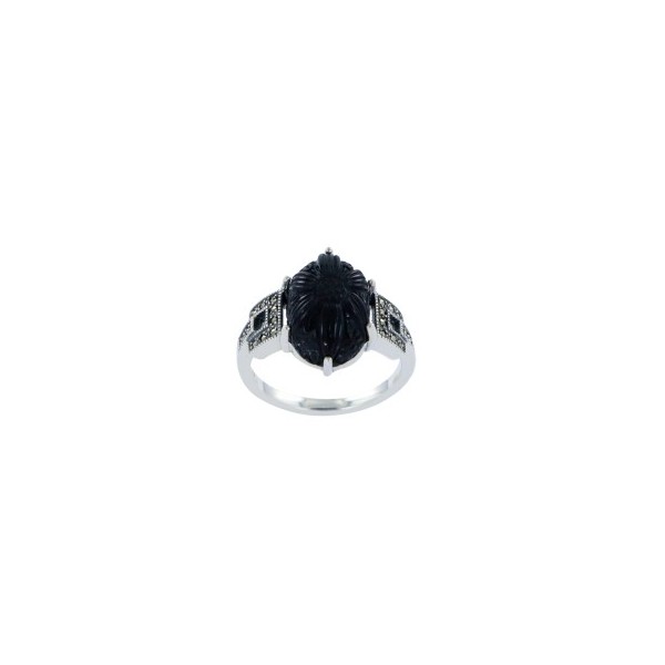 Bague Art déco en argent et Onyx